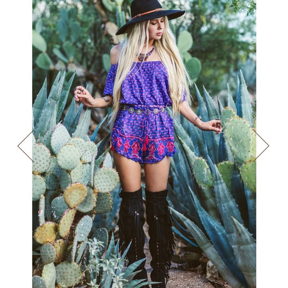 SPELL SUNSET ROAD OFF THE SHOULDER ROMPER ROYAL